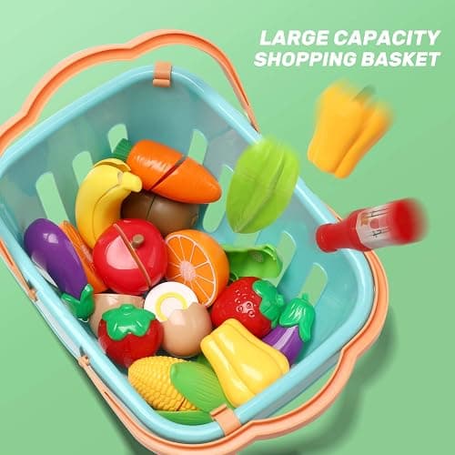 CUTE STONE Pretend Play Kitchen Toy with Cookware Steam Pressure Pot and Electronic Induction Cooktop, Cooking Utensils, Toy Cutlery, Cut Play Food, Shopping Basket Learning Toy for Girls Boys thumbnail 8