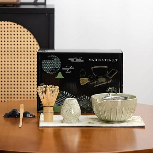 Matcha Whisk Set - 7PCS matcha kit ，Matcha Bowl with Spout, Bamboo Whisk with Ceramic Holder, Macha Scoop and Sifter, Matcha Kit for Ceremony, Gift for Matcha Lovers Green matcha set thumbnail 2