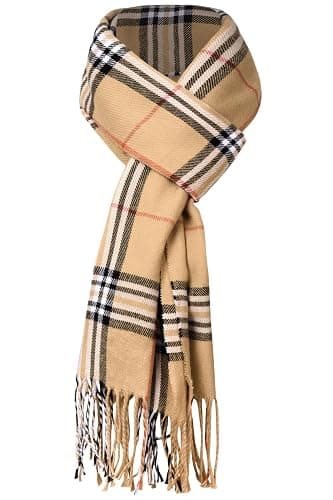 UMIPUBO Men's Scarves Classic Cashmere Wool Touch like Scarf Plaid Tartan Reversible Check Tassel Ends Solid Long Winter Scarf - Image 1