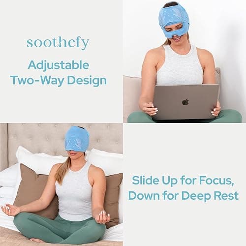 Migraine Relief Cap with Eye Holes - Upgraded 360° Cooling Gel Headache Relief Hat - Ice Mask for Hangover, Stress, Tension - Still Function & Watch TV - Gifts for Women Men - FSA Eligible HSA thumbnail 6