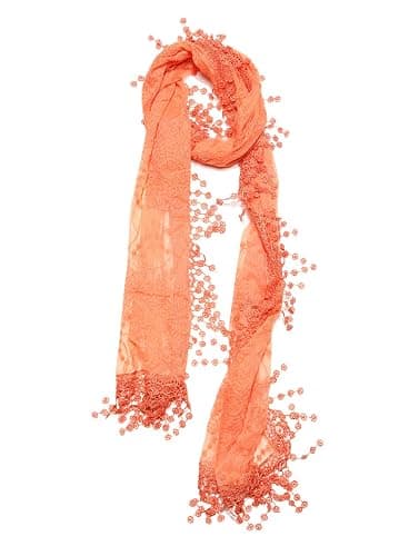 Women's lightweight Feminine Lace teardrop fringe Vintage Mesh Crochet Tassel Scarf for Women thumbnail 3