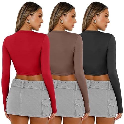 AUTOMET 3 Pack Womens Long Sleeve Shirts Y2K Going Out Crop Tops Cute Basic Slim Fitted Fall Fashion Outfits 2025 Clothes thumbnail 4