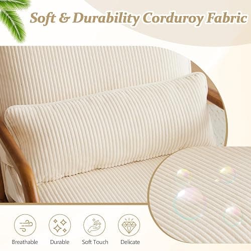 VINGLI Upgraded Premium Corduroy Accent Chair,Upholstered Arm Chair,Solid Wood Comfy Reading Chair with Lumbar Pillow, Mid Century Modern Chairs for Living Room,Bedroom,Guest Room,Beige thumbnail 5