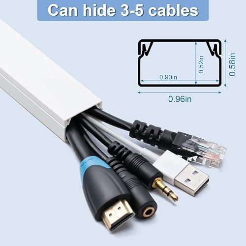 Cord Hider, 58in Cable Hider, Cord Covers for Wires on Wall, Paintable Cable Cover Raceway, Wire Hiders for TV on Wall, Cord Concealer, Cord Cable Management, 4X L14.5 W0.96 H0.58in, White thumbnail 2