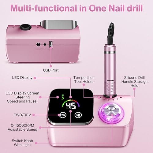Urbuti Ponceuse pour Ongles Professionnelle 45000 RPM,12 en 1 Ponceuse Ongles Portable avec Écran LCD & Support,Lime a Ongle Electrique avec 36 bandes de ponçage,Kit Manucure Pédicure pour Salon thumbnail 3