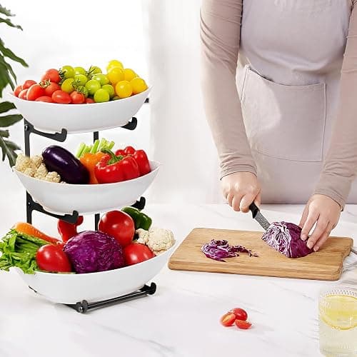 Lifewit Plastic Fruit Bowl Basket for Kitchen Countertop, 3 Tier Fruit Holder with Black Metal Stand, Serving Tray for Food, Vegetable, Cake, Dessert in Party thumbnail 2
