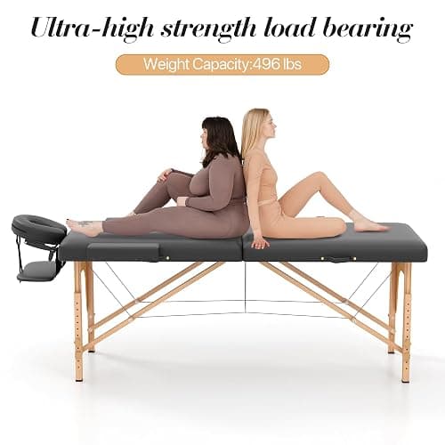 HENGJIANYI Massage Table, Portable 2 Section Foldable Tattoo Bed, Height Adjustable Lash Spa Bed with Face Cradle, Home Light Weight Facial Salon Bed with Wood Frame, Black thumbnail 4
