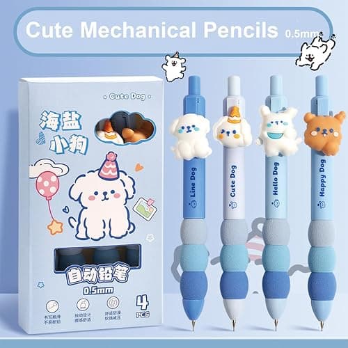 MOZXIRZ 4 Pcs Cute Mechanical Pencils 0.5mm Cartoon Puppy Mechanical Pencil Kawaii Soft Grip Mechanical Pencils School Pencil for Students Women (Puppy) thumbnail 3