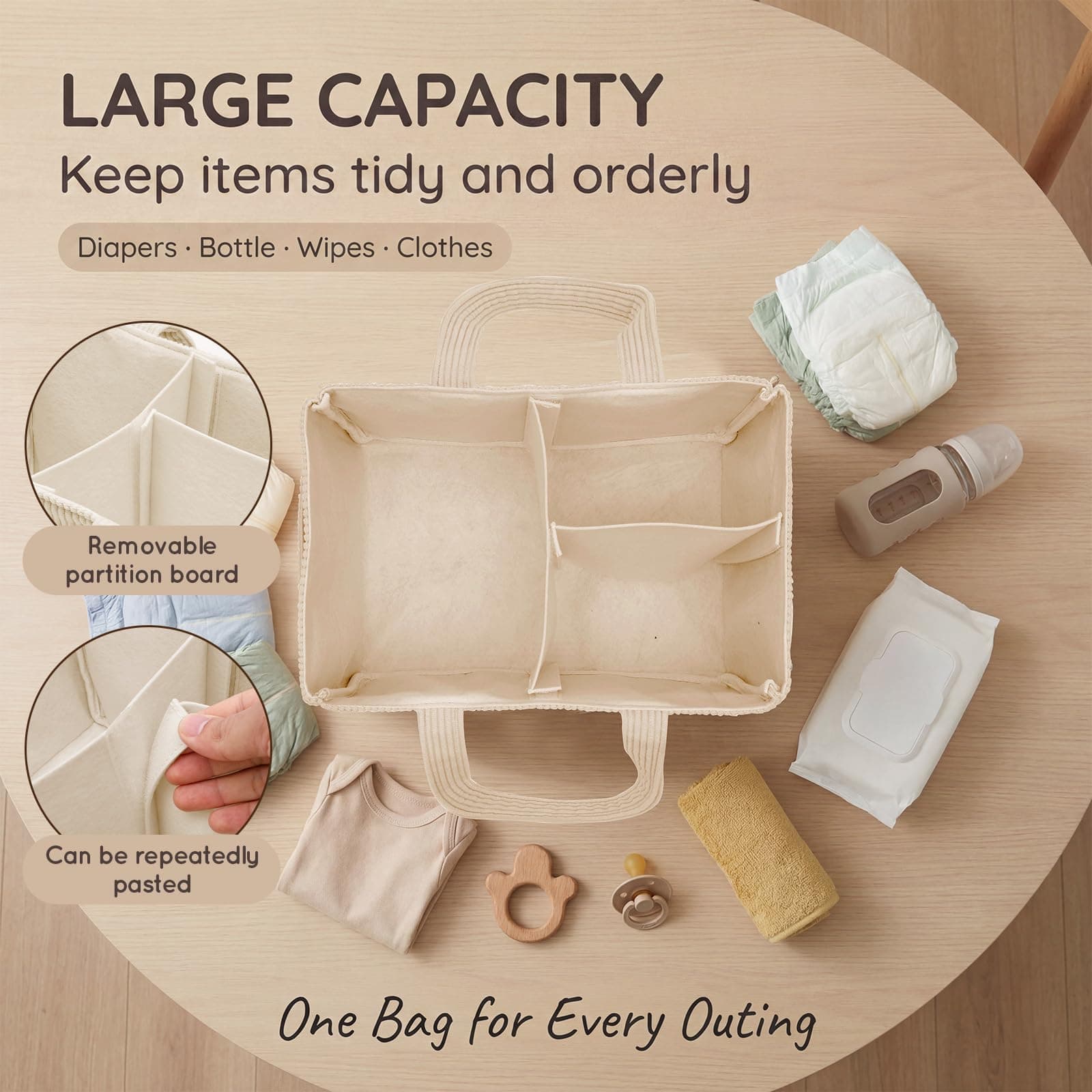 Baby Diaper Caddy Organizer Portable Soft Corduroy Diaper Storage Basket with Handle Nappy Caddy Storage Basket for Nursery Baby Shower Newborn thumbnail 3