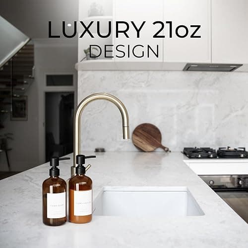 Stylish Soap Dispenser Set of 2 for Kitchen Or Bathroom - Quality 21oz Dish and Hand Soap Dispensers - Extra Durable Amber Dispensers Perfectly Enhance Your Bathroom Or Kitchen - Brown thumbnail 8