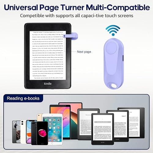 DATAFY [Case-Friendly] Page Turner for Kindle Paperwhite Oasis Kobo eReaders, Camera Camcorder Remote Controls, Page Turner Clicker for ipad Tablets Reading Novels with Wrist Strap Storage Bag Purple thumbnail 5