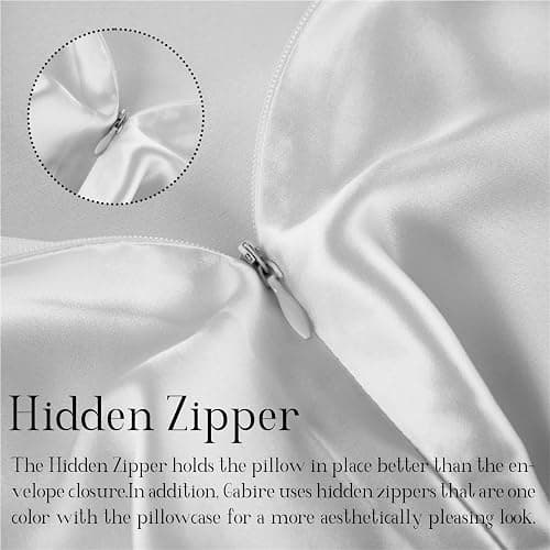 Gabire Mulberry Silk Pillow Cases Set of 2, Both Sides Real Silk Pillowcase for Hair and Skin Prevent Acne Pillowcase Organic Silk Pillowcases 2 Pack with Hidden Zipper, White, Standard (20"×26") thumbnail 4