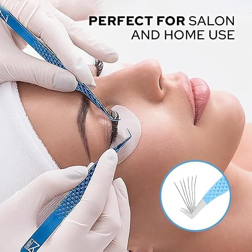 M LASH Tweezers for Eyelash Extensions (Set of 4) - Professional Lash Extension Tweezers - Fiber Tip, Japanese Steel, Diamond Grip Eyelash Extension Tweezer set (White) thumbnail 9