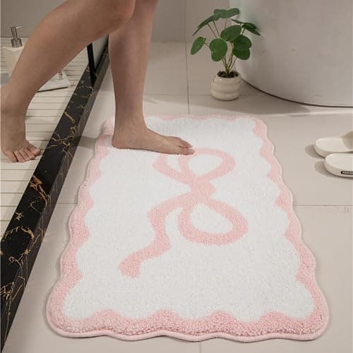 Alwoligag Pink Scalloped Bathroom Mat 26x18, Soft Absorbent Bath Mats, Machine Washable Microfiber Floor Mats for Bathroom Tubs, Sinks and Showers thumbnail 2