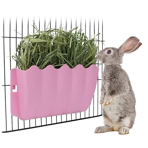 Litewoo Rabbit Hanging Hay Feeder Rack Guinea Pig Mess-Free Dispenser Hay Bowl Manger Rack Wall-Mounted for Small Pets Rat Chinchilla Ferret Squirrel Cage Accessories (Pink) - Image 1