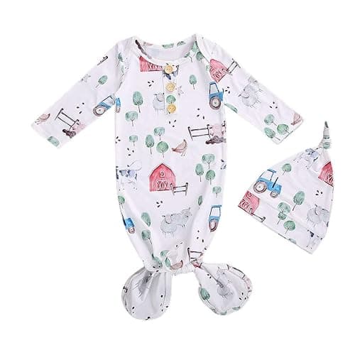 CIYCUIT Knotted Baby Gowns Newborn Coming Home from Hospital Outfit - B Farm - 0-6 Months