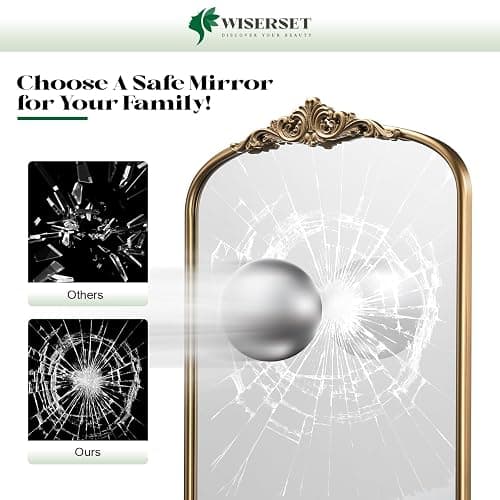 Wiserset Vintage Baroque Arched Wall Mirror, 30"x40" Antique Gold Bathroom Wall Mirrors, Large Ornate Arch Bronze Mirror for Over Sink, Fireplace, Entryway, Living Room, Hanging or Leaning thumbnail 6