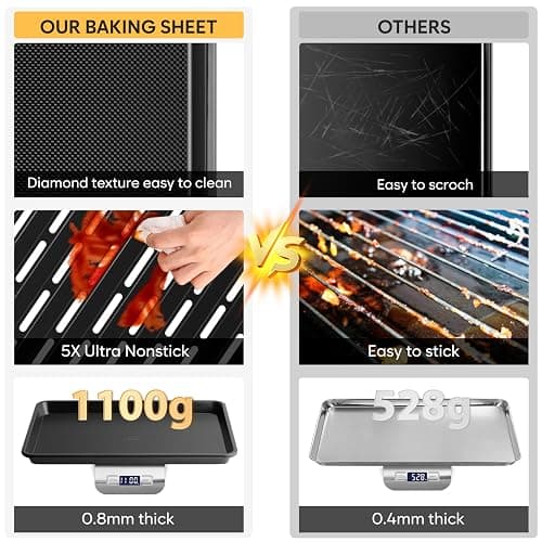 Cookie Sheets for Baking with Cooling Rack Set of 4, 0.8mm Thick Nonstick Baking Sheets for Oven, Half/Quarter/Jelly Roll Pans for Oven, Heavy Duty Oven Trays with Diamond Texture thumbnail 6