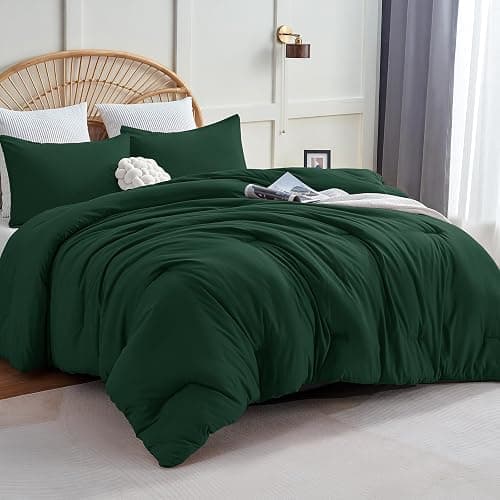 CozyLux Dark Emerald Green Comforter Set Twin/Twin XL Size, 2 Pieces Twin Extra Long Solid Breathable Quilted Bedding Sets, Soft Bed Set with Down Alternative Comforter and 1 Pillowcase for All Season - Image 1