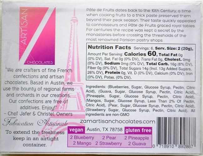 Pâtes de Fruits, French Fruit Jellies, Fruit Candy, Handmade Artisan, Paris Sweets, Vegan, Gluten free, Edible Gift, Pâtes de Fruits - 4.2oz/12 pieces (1 unit) thumbnail 2