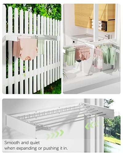 Vikaqi Wall Mounted Clothes Drying Rack 100CM, Foldable Wall Mount Laundry Rack Folding Indoor, Drying Rack Clothing Collapsible, Towel Rack with Wall Template, 6 Rods, White thumbnail 6