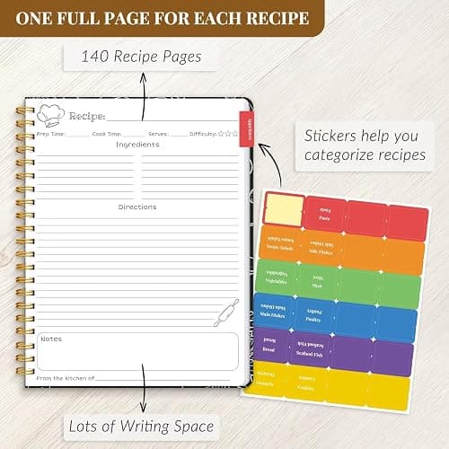 LuBudingJoy Blank Recipe Notebook to Write in Your Own Recipes, Full Page Sprial Hardcover Personal Recipe Organise, Recipe Journal Hold 140 Recipes (Black) thumbnail 4