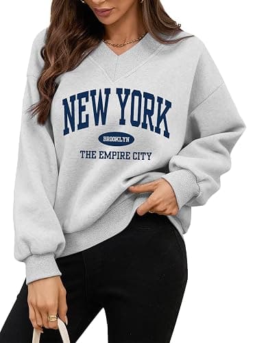 Avanova Women USA Graphic V Neck Sweatshirts Top Drop Shoulder Long Sleeve Pullover Shirt thumbnail 4