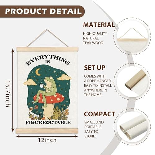 Everything is Figureoutable Inspirational Wall Decor, Rustic Cottagecore Frog Positive Affirmations Canvas Prints Wall Decor for Bedroom Living Room Home, 12x16 Inch thumbnail 2
