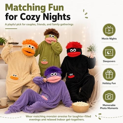Fuzzy Fangs Pajamas Plush Monster Onesie, Big Mouth Monster Onesie,Cozy Home Loungewear,Soft Fabric,Long thumbnail 5