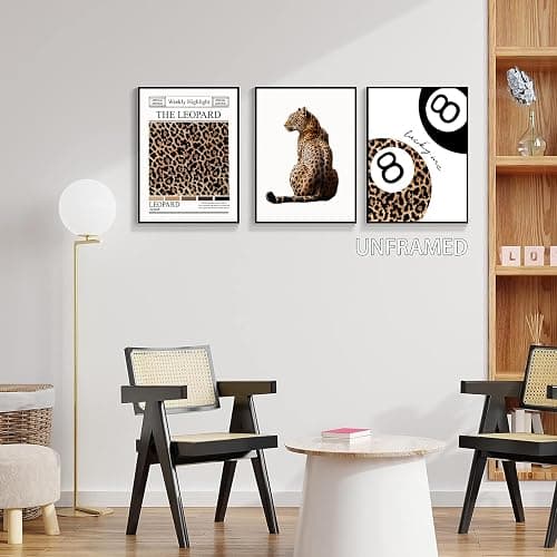 Trendy Leopard Wall Art Set of 3 Funky Lucky 8 Ball Posters Prints Preppy Room Aesthetic Cheetah Wall Decor Pictures for Girls Bedroom Apartment Dorm Unframed 16x24in thumbnail 8