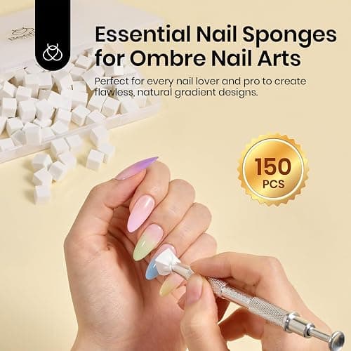 Beetles 150Pcs Soft Nail Sponges for Ombre, White Nail Sponge with Grabbing Pen, Blooming Nails Art Brushes, Gradient Manicure DIY Tools, Professional Accessories Supplies for Home and Salon Use thumbnail 2