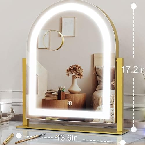 Gvnkvn Arched Makeup Vanity Mirror with Lights 17.2" LED Makeup Mirror Detachable 10X Magnification, Hollywood Make Up Mirror with Lighting, Smart Touch, 360° Rotation, (Gold,Gift Box) thumbnail 2