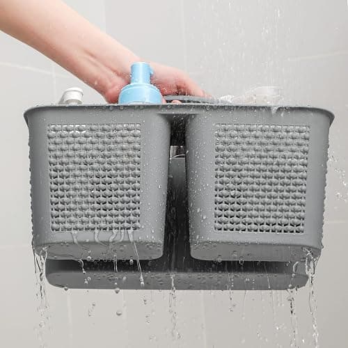 UUJOLY Plastic Portable Shower Caddy Bucket, Cleaning Shower Basket with Handle Compartments Storage Organizer for Bathroom Kitchen College Dorm Sink, Grey thumbnail 4