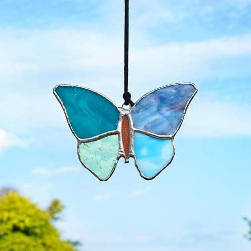 H&D HYALINE & DORA Butterfly Stained Glass Window Hangings Handmade Animal Design Panels Ornament for Home Window Garden thumbnail 7