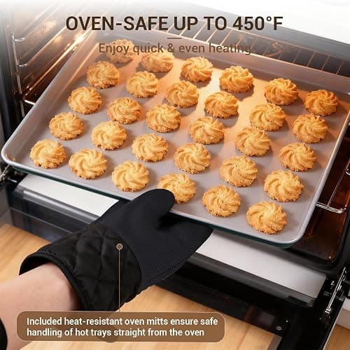 Ammeloo 22-Piece Baking Pans Set Stackable Bakeware Non Stick Baking Set Non Toxic Oven Pans, Including Roasting Pan, Cookie Sheets, Muffin Pans, Cake Pans, Oven Mitt and Utensils(Gray & Hunter Green) thumbnail 8