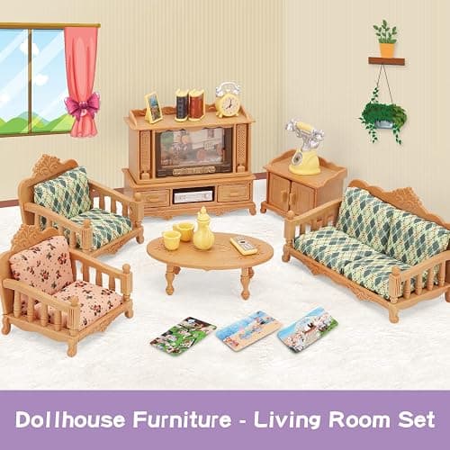 Dollhouse Furniture Set for Kids Toys Miniature Doll House Accessories Pretend Play Toys for Boys Girls & Toddlers Age 3+ with Living Room, Sofa, TV... thumbnail 3