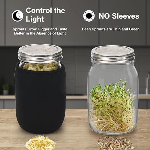 Lulonpon Sprouting Kit, 2 Sprouting Jar Kits, Wide Mouth Quart Mason Jars with Stainless Steel Screen Sprout Lids,1000ml, Stand and Canning Brush,Seed Sprouter Set for Growing Broccoli, Alfalfa thumbnail 4