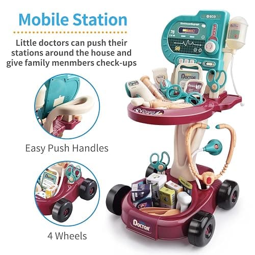 Deejoy Toy Doctor Kit for Kids，Doctor Role Play Costume，Medical Bag，Eye Chart，Thermometer，Stethoscope，Pulse Machine，24 Piece Pretend Medical Station Set for Boys & Girls ，Great Gift for Toddler thumbnail 4