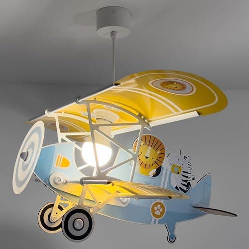 Dalber Lampe kinderzimmer, kinderlampe Pendelleuchte Hängelampe, Deckenleuchte Kinder, Deckenlampe kinderzimmer Flugzeug puma Tiere, Deckenlampe Kinderzimmer, 54602, E27 15W LED thumbnail 5