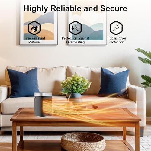 Small Portable Space Heater for Indoor Use - VOCRS 1500W PTC Electric Heater with Thermostat, Remote Control, 12H Timer, Eco and Fan Mode, Rapid and Safe Heating for Bedroom, Office thumbnail 5
