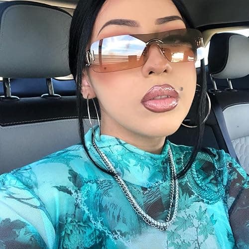 SENMARIES Rimless Y2k Sunglasses For Women Men Rectangle Vintage glasses Fashion Flame Metal Sunglass Frameless Retro Eyewear thumbnail 3