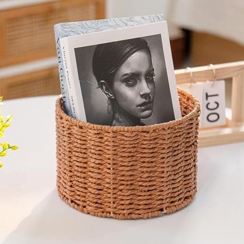 JLKIMZVO Brown Round Storage Basket Medium Storage Basket for Living Room Bedroom Bathroom thumbnail 2