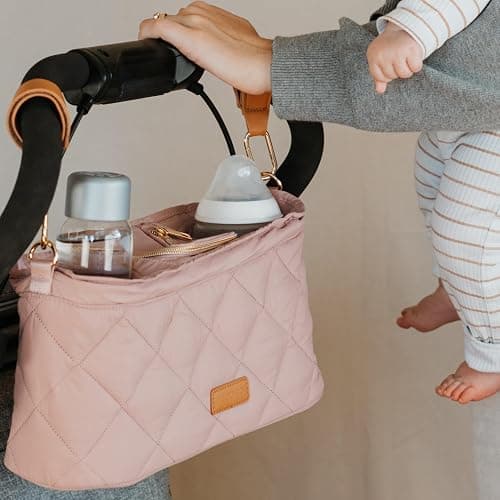 Beautiful Stroller Caddy Organizer With 2 Cup Holders – Luxury Stroller Bag, Universal Fit, Leather Straps & Zipper Pocket – Spacious Accessories Perfectly Fits Doona, Nuna & Uppababy Strollers - Image 1
