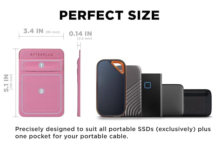 Afterplug 2-Pocket Adhesive Pouch for Laptop, Compatible with External Portable SSD, Magic Mouse, USB Cable and More - Pink thumbnail 3