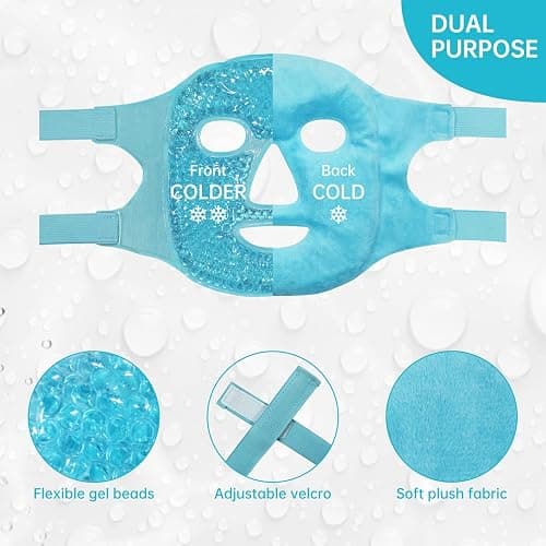 Cold Face Eye Mask Ice Pack Reduce Facial Puff, Dark Circles, Gel Beads Hot Heat Cold Compress Pack, Face SPA for Woman Sleeping, Pressure, Headaches, Skin Care, Post Laser Cosmetic Care[Blue] thumbnail 5