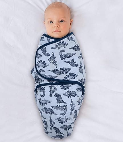 The Peanutshell Baby Swaddle Blankets Set of 3 - Baby Boy Sleep Sack for Newborn, Newborns Sack 0-3, 3-6 Month Swaddles, Soft & Breathable Cotton - Blue Dinosaur (S/M) thumbnail 7