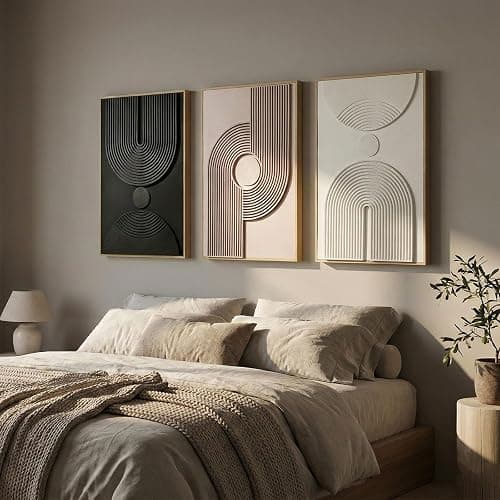 Framed 3D Textured Boho Neutral Abstract Wall Art for Bedroom, 3 Piece Mid Century Modern Artwork for Walls, Creamy White Brown Relief Sculptures for Diningroom Hallway Wall Decor 16x24 In thumbnail 7