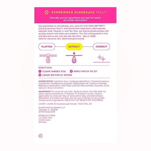 ZitSticka Pimple Patches for Face and Body, Hydrocolloid Patches to Cover Zits, Acne Patches or Zit Spot Stickers, Body Patch (GOO GETTER 36 Pack) thumbnail 8