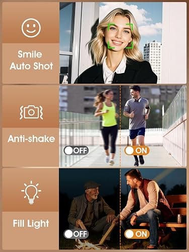 Digital Camera,Autofocus 4K Vlogging Camera for Photography with 32GB Card,48MP Portable Compact Point and Shoot Digital Camera for Teens Adult Beginner with 16X Zoom,Anti-Shake,2 Batteries(White) thumbnail 7