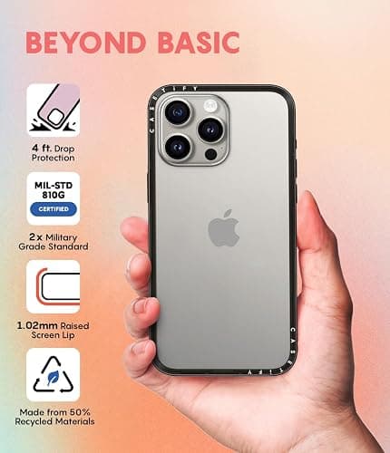 CASETiFY Compact iPhone 15 Pro Case [Slim and Sleek/Wireless Charging Compatible / 4 ft. 2X Military Grade Drop Protection] - Moon Caravan Toile - Clear Black thumbnail 8